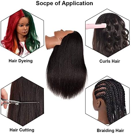 Morris Mannequin Head 14 Inch 100% Real Hair Training Head Manikin Head With Hair Cosmetology Doll Head for Hairdresser Practice HairStyling Braiding with Clamp Stand - Image 4