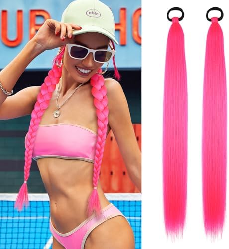 Ponytail Extension 2 Pc Rose Red Braid Ponytail Extension with Elastic Tie by LyoRuSi