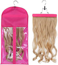 1 Pack Hair Extension Hanger with Storage Bag Wig Holder Storage Bag Bundles Hairpieces Ponytail Wig Carrier Case with Hanger for Store Style Hair Travel Pink Color by RJMBMUP