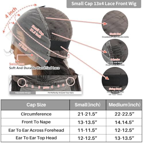 ALHER Small Cap Lace Front Wigs Human Hair Pre Plucked Straight 30 Inch, 13X4 Transparent Lace Frontal Wigs With Baby Hair 200% Density for Black Women, 12A Small Cap Size 21-21.5 Natural Black Wig - Image 3