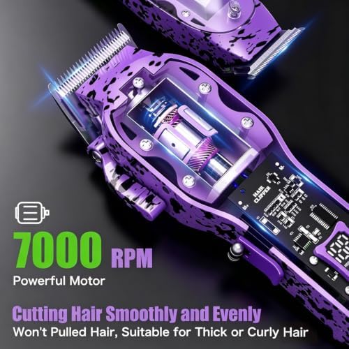 Professional Hair Clippers for Men, Cordless Barber kit for Hair Cutting & Grooming, Hair Clippers and Trimmer Set for Barber Haircut with LED Display, 8 Fade Taper Combs(Purple Set) - Image 2