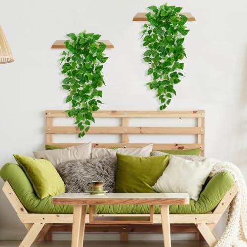 BLEUM CADE 2Pcs Fake Hanging Plants, 9 Branch Artificial Hanging Plant, Lush Faux Pothos Vines for Home Room Wall Shelf Porch Outdoor Indoor Decor (No Baskets) - Image 4