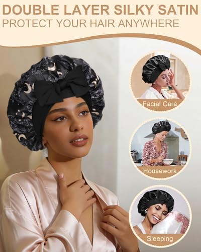 AWAYTR Double Layer Satin Bonnet for Women, Reversible Sleep Hair Wrap - Image 7