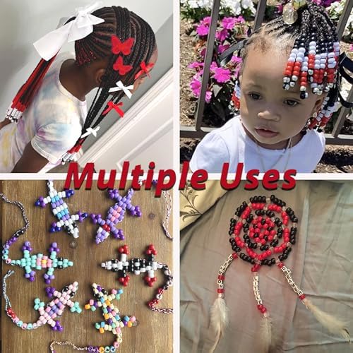 100PCS Hair Beads for Braids Coquette Red Bow Hair Clips Embroidery Butterfly Hair Clips Black Loc Dreadlock Beads Cute Hair Decoration for Girls Women - Image 7