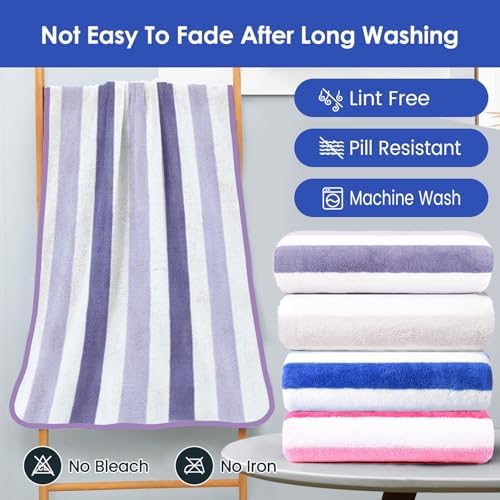 JML Microfiber Bath Towels, 2 Pack, 30" x 60", Cabana Stripe Purple - Image 6