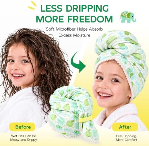 Years calm Microfiber Hair Towel for Kids,Large Dry Hair Cap Elephant - Image 2
