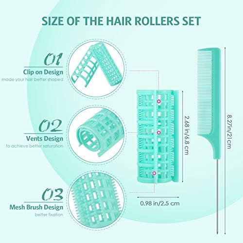 Syhood 12 Pcs 1 in Jumbo Plastic Hair Rollers Curlers for Women, Green - Image 2