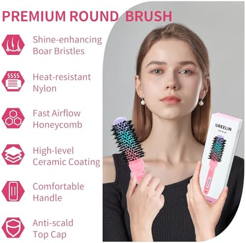 UREELIN Round Brush for Blow Out - 1.3 Inch Small Nano Thermal Ceramic & Ionic with Boar Bristles - Salon Blow Drying Hair Brush for Drying,Volumizing, Curling, Shine & Smooth Styling - Image 2
