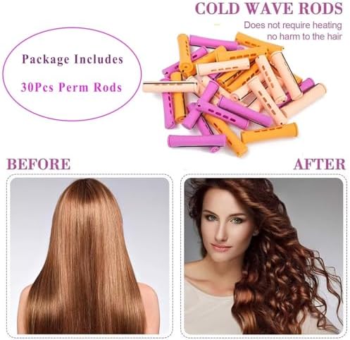 30Pcs Hair Perm Rods Set, 3 Sizes Plastic Hair Cold Wave Rods, Heatless Perming Rods Hair Curlers for Long Short Natural Hair DIY Hairdressing Styling Tools(Purple+Yellow+Orange) - Image 5