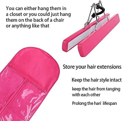 1 Pack Extra Long Hair Extension Holder Wig Storage Bag with Hanger Hairpieces Ponytail Bundles Storage Carrier Case for Store Style Hair Travel Hair Extensions Bag Pink Color - Image 6