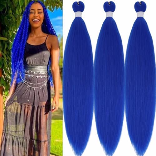 Blue Braiding Hair Pre Stretched 30 inch Long Blue Hair Extensions For Braiding Knotless Crochet Braids Synthetic Hair Weave Bundles Hypoallergenic Prestretched Braiding Hair Extensions 3 Pack by UPerfeBeautyFashion
