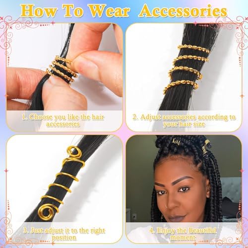 Lucomb 220 Pcs Gold Hair Jewelry for Braids, Loc Jewelry for Hair Dreadlock, Loc Charms for Women, Metal Gold Braid Rings Cuffs Clips for Dreadlock Accessories Clip Braids Extensions Decorations - Image 5