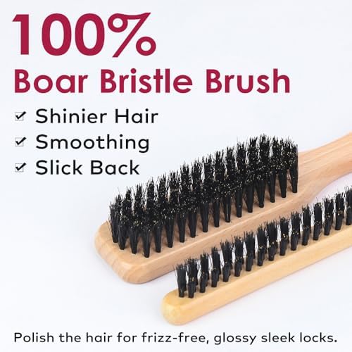 Slick Back Hair Teasing Boar Bristle Brush Set for Flyaways, Edge Hair Brushes, Volume Comb, Rat Tail Comb, Wide Tooth for Girls, Kids, Women & Men - Image 2