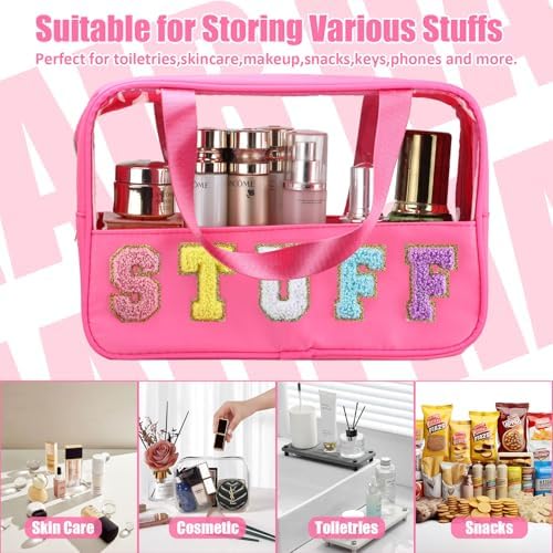 BuyCard Preppy Stuff Bags for Travel, Clear Makeup Bag with Handle Rose Red - Image 4