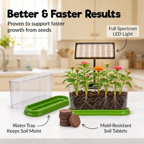 Kids Gardening Kit with LED Grow Light & Root Viewer - Kids Plant Growing Kit - Indoor Mini Garden Set - Vegetable & Herb Garden - Nature Craft for Kids - STEM Science Experiment - Grow Your Own Plant - Image 3