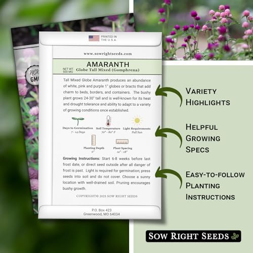 Sow Right Seeds - Tall Mixed Globe Amaranth Seed for Planting Gomphrena 3pk - Image 2