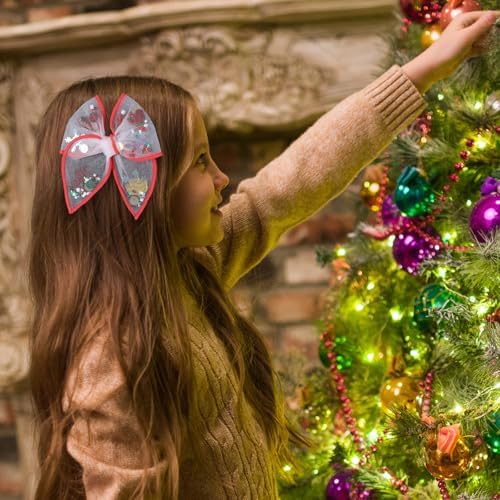 Christmas Bow for Girls Women 4in Red Elk Mesh Tulle Fable Hair Bow Alligator Clips for Teen Toddler Kids Xmas Holiday Party Dress Decor Accessory Gift Set of 2 - Image 3