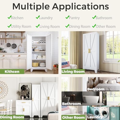 COFaR 5 Tier Metal Farmhouse Storage cabinets with Doors and Shelves, White - Image 6