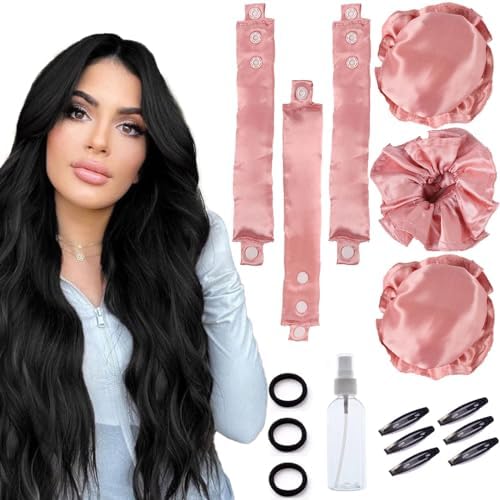 3 Sets Bun Bons Heatless Curls Satin Heatless Curling Set Overnight Curls Blowout Rods soft Hair Curlers to Sleep in with Bonnet Cap No Heat Silk Wrap Headband Roller SPink by CLIONE