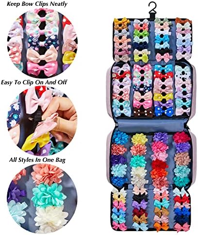 Hair Accessories Organizer for Girls, Hair Accessories Storage Bag, Hair Bow Storage Organaizer for Girls with Multi-Compartments, Baby Hair Accessories Organizer for Travel (Pink) - Image 5