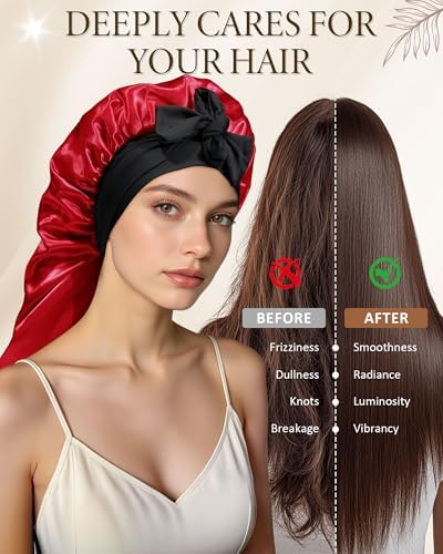 AWAYTR Long Satin Bonnet for Sleeping, Women Two-Tone Reversible Sleep Cap - Image 5