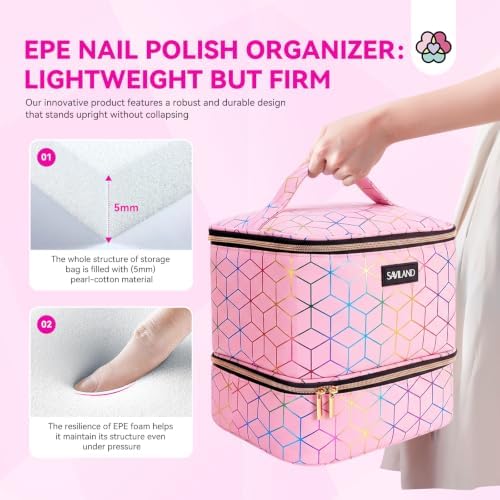 SAVILAND PU Leather Nail Polish Organizer Bag for Nail Tech, Pink - Image 6