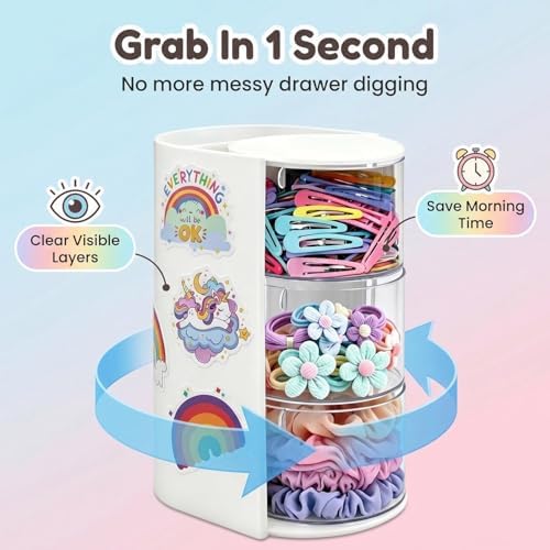 Hair Tie Organizer and Brush Holder with 50pcs Rainbow Stickers - Image 4