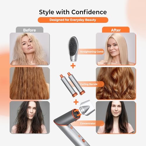 90 Degree Rotating Air Styler, 5 in 1 Hot Air Comb Set, Silver - Image 3