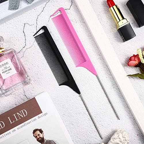 Patelai 30 Pcs Rat Tail Steel Combs Fine Tooth Bulk,Black and Pink - Image 7