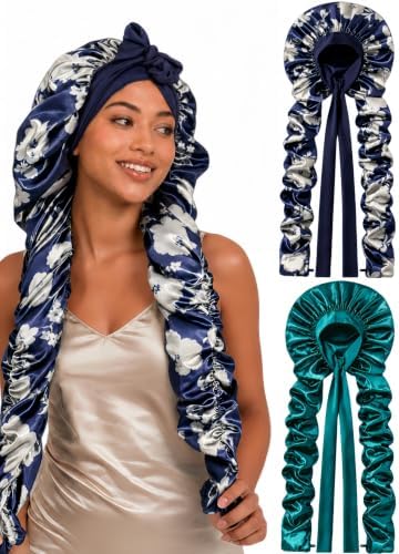 Double Layer Slik Like Satin Bonnet, 33-43" XXL Bonnet for Braids Long Hair by Kemispary