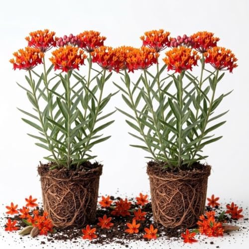 2 Red Milkweed Live Plants, 4–6 Inches Tall, Tropical Flowering Plant by GardenNurserySince1996