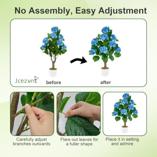 Artificial Hydrangea Tree 2 Pack, 3FT Faux Hydrangea Plant in Pot with Blue Flowers, Greenery Potted Plant for Indoor Outdoor Office Home Porch Decor, Blue - Image 6