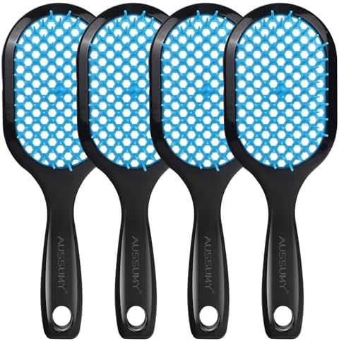 4 Pack Vented Detangling Hair Brush - Detangler Hairbrush with Soft Bristles for Effortless Tangle Free - Ideal for Wet Dry or Curly Damaged Hair for Women Men Kids by Aussumy