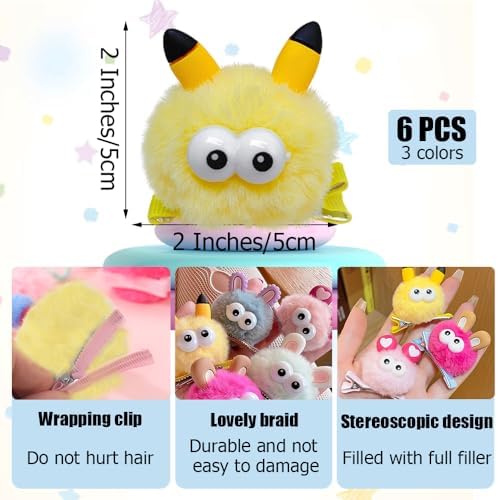 MIUPOO Fluffy Pom Poms Hair Clips,Crazy Hair Day Accessories for Girls,Quirky Little Monster Barrettes,Plush Duckbill Hairpins Hair Barrettes,Party Modeling Hair Accessories (Colored small ears) - Image 2