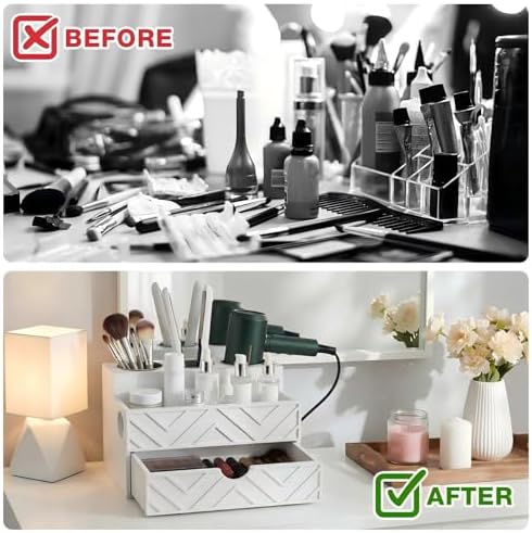 Hair Tool Organizer Countertop with Drawer Blow Dryer Holder, White - Image 4