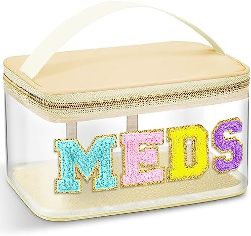 Geetery Meds Travel Bag Beige, Stylish Meds Chenille Letter Clear by Geetery