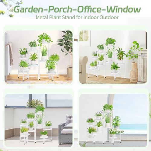 iDavosic.ly Plant Stand Indoor Outdoor, 9 Tier Metal Corner Shelf, White - Image 3