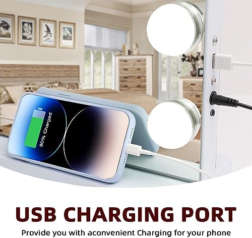 VANITII Hollywood Vanity Mirror with Lights 22.8" *31.5" USB Charging Light up Makeup Mirror with 18 LED Dimmable Bulbs 3 Color Lights Bedroom Cosmetic Mirror for Table and Wall - Image 2