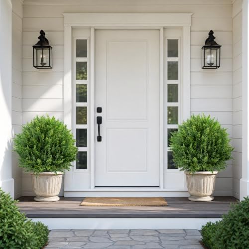 26'' Artificial Cedar Topiary Ball Tree Outdoor, Set of 2 UV Resistant Fake Bushes with Ground Spike, No Maintenance Realistic Greenery Fake Plant Ball for Porch Outdoor Garden Decor - Image 2