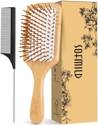 Sofmild Bamboo Hair Brush with Tail Comb, Detangling Paddle Brush by SofmildBeauty