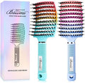 Boar Bristle Hair Brush, Curved Vented Detangler Brush Faster Blow Drying, Paddle Detangling Brush for Women Men Kids Wet Dry Long Curly Thick Straight Hair, Make Hair Shiny and Healthier(Green+Blue) by Bsisme
