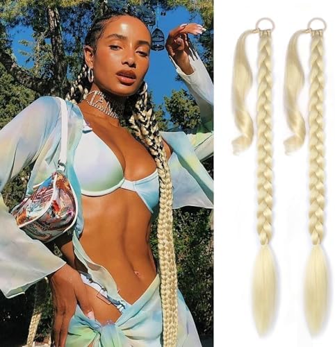2 Pack Braided Ponytail with Hair Tie Straight Wrap Around Hair Extensions by LyoRuSi