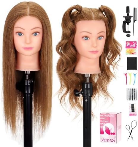 100% Human Hair 22-24" Mannequin Head for Styling with Clamp & Tools by YODIDI