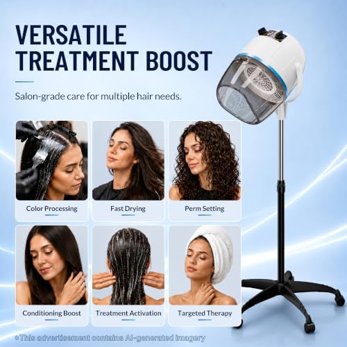 Hair Dryer, Professional Adjustable Hooded Floor Hair Bonnet Dryer Stand Up Hair Dryers with Rolling Base for Home Salon Spa Beauty Equipment, White - Image 2