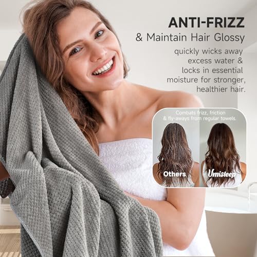Umisleep Extra Large Microfiber Hair Towel, Ultra Absorbent, Grey, Camel - Image 4