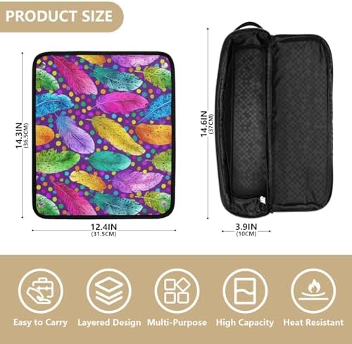 Hair Tools Travel Bag with Heat Resistant Mat 2-in-1 Hot Tools Travel Bag Organizer Flat Curling Iron Travel Case for Straightener Colorful Feathers and Polka Dots - Image 4
