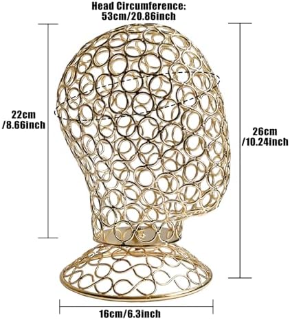 CHADWICK 21-Inch Openwork Metal Ring Mannequin Head Stand, Gold - Image 3