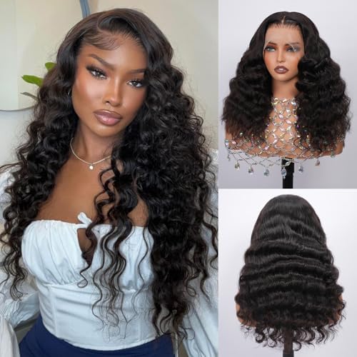 FASHION PLUS Real Full Lace Wig Human Hair Loose Wave Human Hair Wigs,15A Grade 200% Density Pre Plucked Virgin Human Hair with Baby Hair, Loose Wave Full Lace Frontal Wigs,100% Hand-tied, 18Inch by FASHIONPLUS