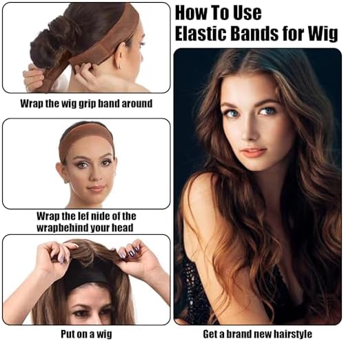 FIRSTPELLA 3 Pack Adjustable Velvet No-slip Wig Grip Headbands for Women Girls, Brown (HAIR TIE, 3 Count) - Image 3