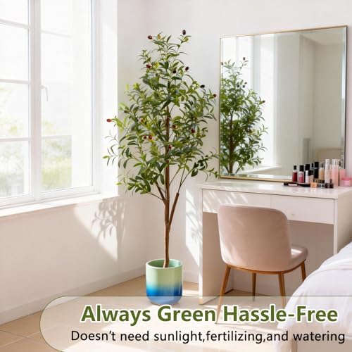 5FT Artificial Olive Tree Indoor, Tall Faux Olive Tree with Pot&Basket, Large Fake Olive Tree with Realistic 720 Silk Leaves and 40 Fruits for Living Room Home Office Decor. - Image 6